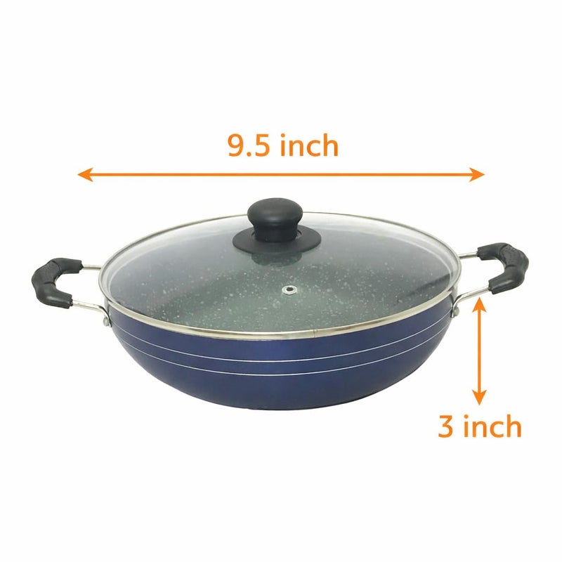 GD مقلاة جي & دي غير لاصقة مع غطاء زجاجي - مقلاة عميقة متعددة الاستخدامات غير لاصقة بسعة 2.2 لتر مع غطاء زجاجي للطهي على الغاز والطباخات الحثية من الألمنيوم - Image 2